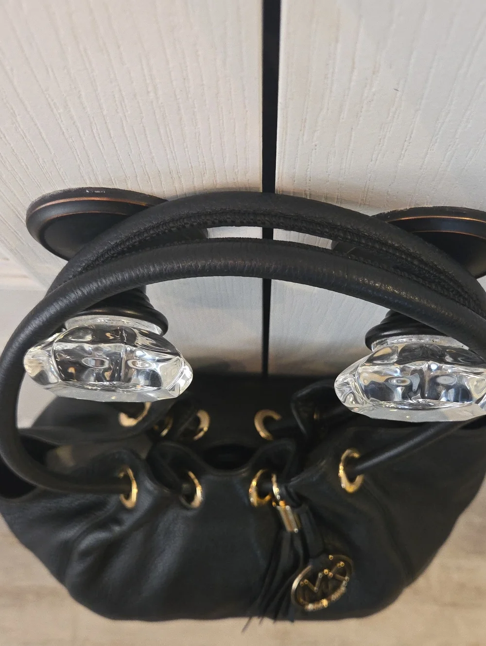 EUC Michael Kors Black Pebbled Leather Tote with Gold Hardware And Tassel